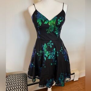 City Studio Black Dress Blue & Green Iridescent Sequins Size 7/8